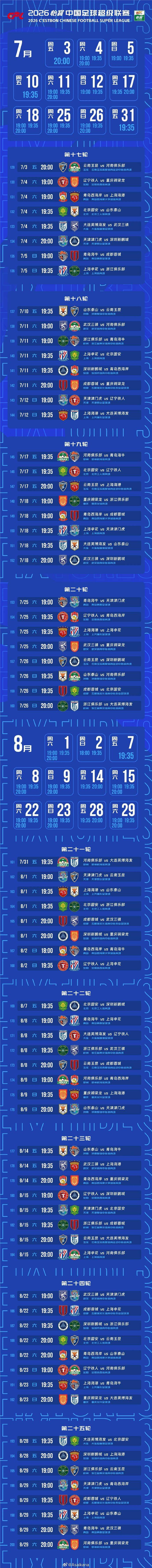 2026中超赛程:揭幕战蓉城对阵深圳 世界杯期间不停